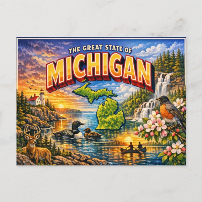 Tarjeta postal de saludos de Michigan (Anverso)