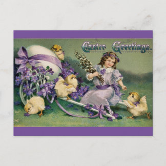 Tarjeta postal de saludos de Pascua Púrpura Vintag