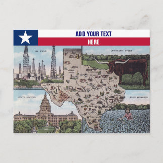 Tarjeta postal de saludos de Texas - Mapa estatal 