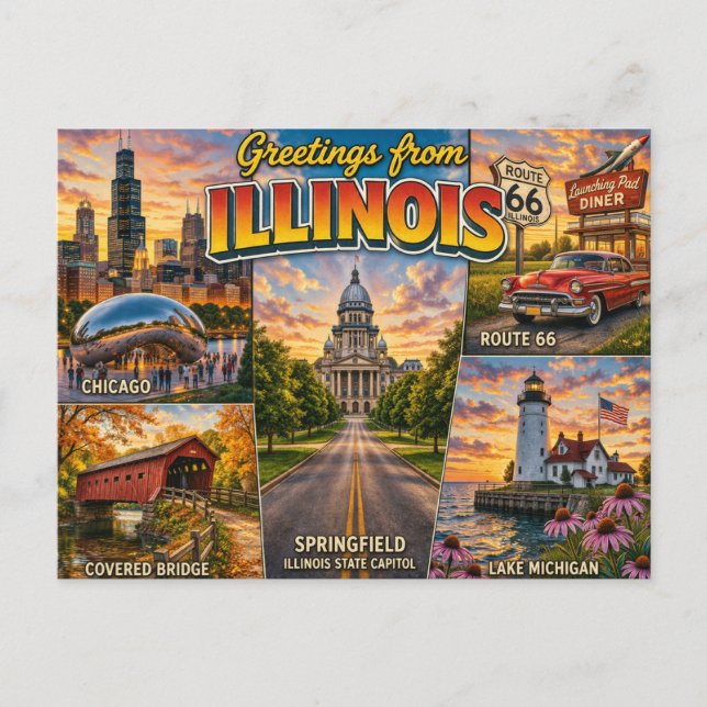 Tarjeta Postal de Saludos Desde Illinois (Anverso)