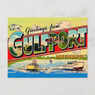 Tarjeta postal de saludos retro de Gulfport Missis