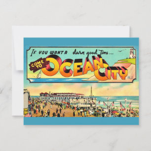 Tarjeta postal de saludos retro Ocean City NJ