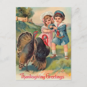 Tarjeta postal de saludos vintage de Acción de Gra