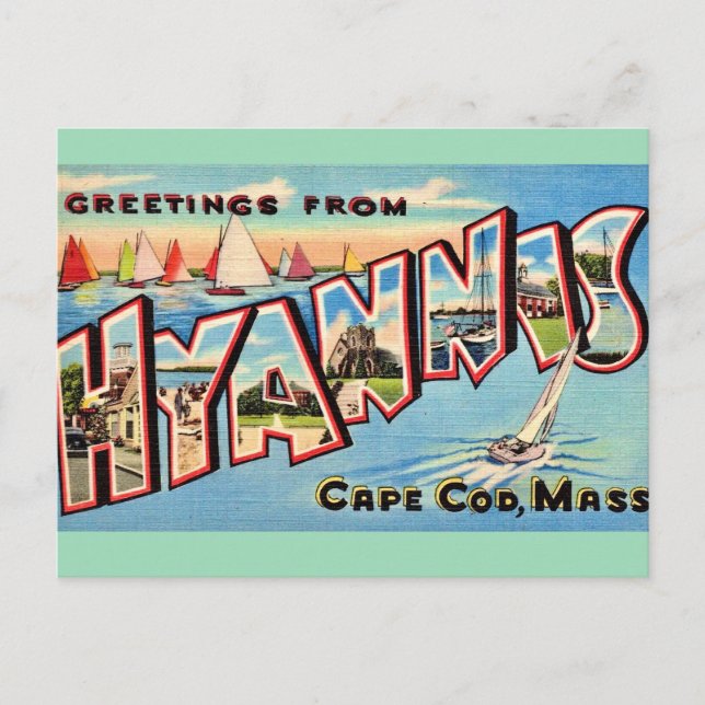 Tarjeta postal de saludos vintage Hyannis MA (Anverso)
