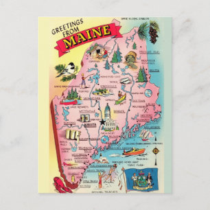 Tarjeta postal de saludos vintage Maine