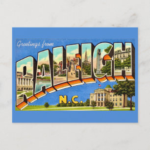 Tarjeta postal de salutaciones colorida de Raleigh