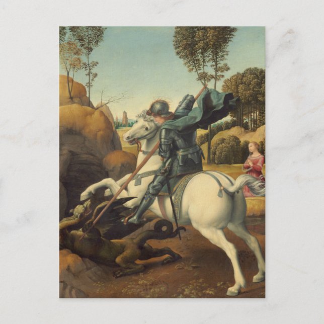 Tarjeta postal de San Jorge y el Dragón de Rafael (Anverso)
