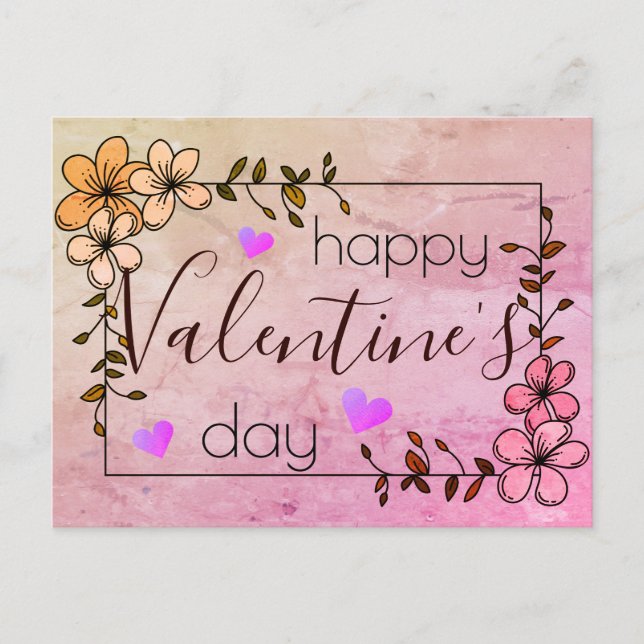 Tarjeta postal de San Valentín rosa floral feliz (Anverso)