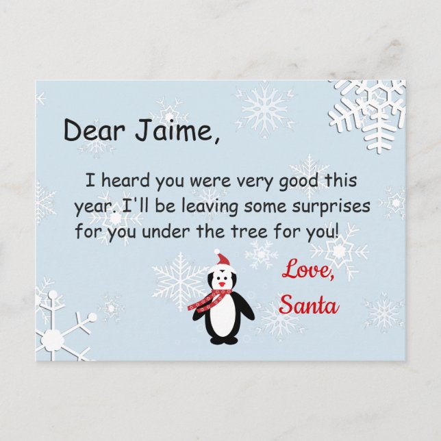 Tarjeta postal de Santa a un niño (Anverso)