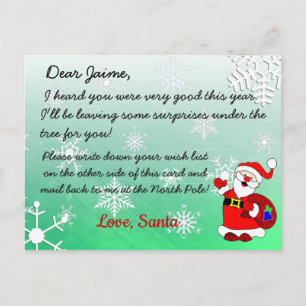 Tarjeta postal de Santa a un niño