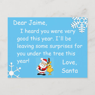 Tarjeta postal de Santa a un niño