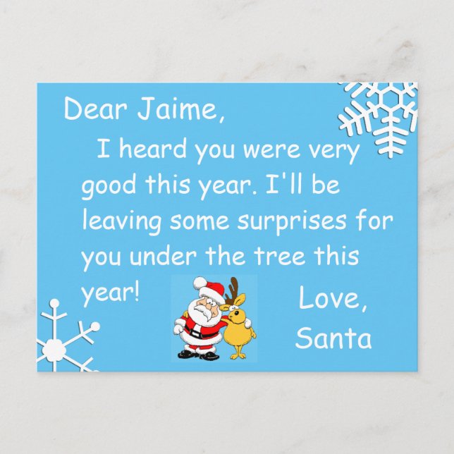 Tarjeta postal de Santa a un niño (Anverso)