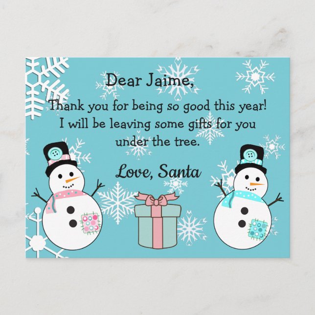 Tarjeta postal de Santa a un niño (Anverso)