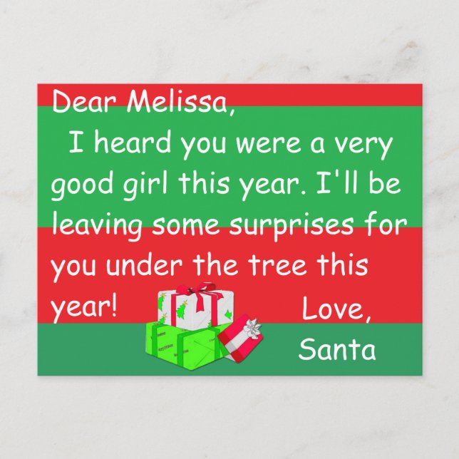 Tarjeta postal de Santa a un niño (Anverso)