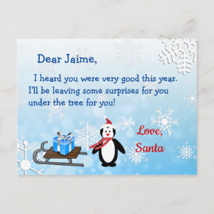Tarjeta postal de Santa a un niño