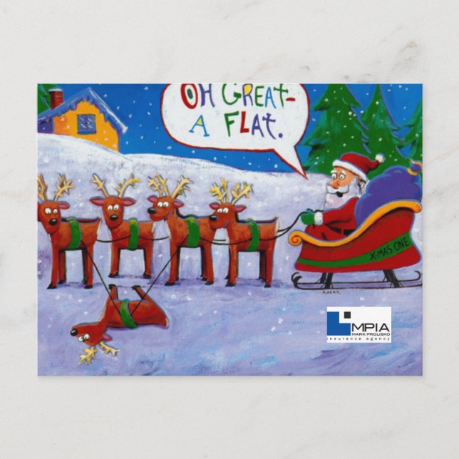 Tarjeta postal de Santa con renos (Anverso)