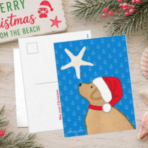 Tarjeta postal de Santa Dog Christmas Stars by the