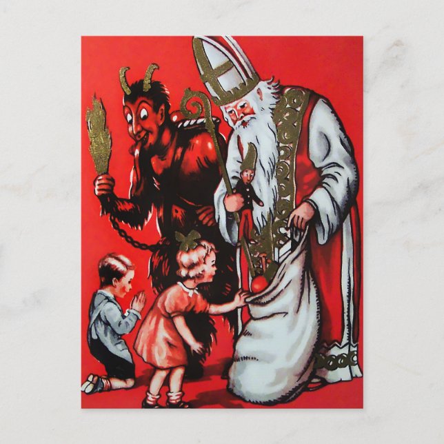 Tarjeta postal de Santa y Krampus de época (Anverso)