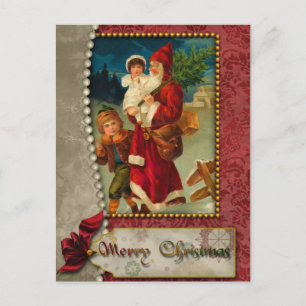 Tarjeta postal de Santa y Niños de la época de la 