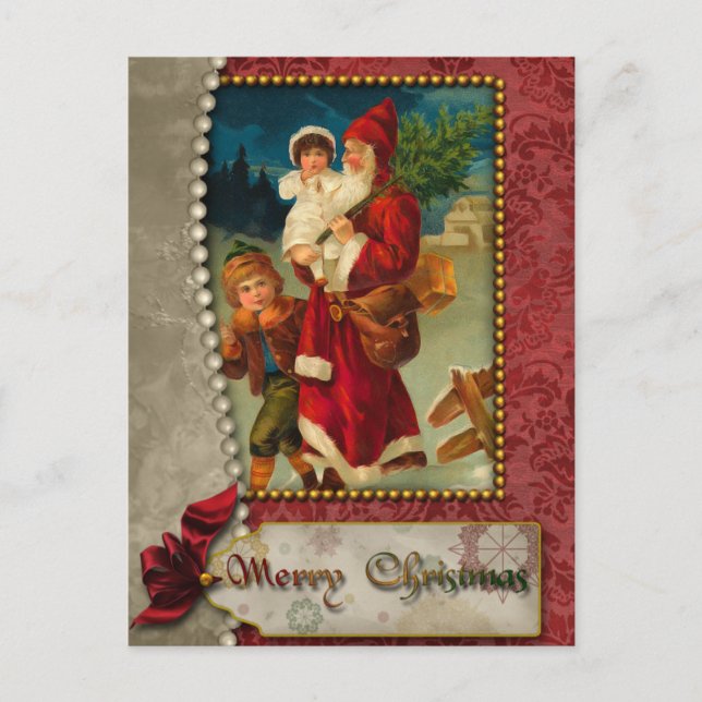 Tarjeta postal de Santa y Niños de la época de la  (Anverso)