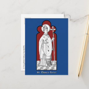 Tarjeta postal de Santo Tomás Becket sosteniendo u