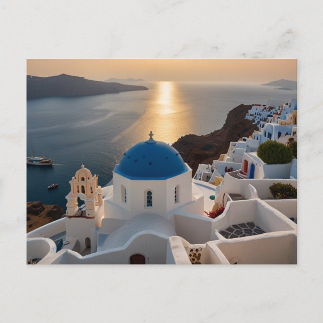 Tarjeta postal de Santorini junto al mar (Anverso)