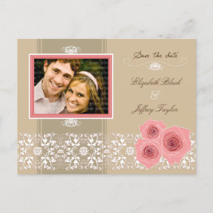 Tarjeta Postal de Save The Date de Encaje Damask c