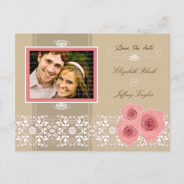 Tarjeta Postal de Save The Date de Encaje Damask c (Anverso)