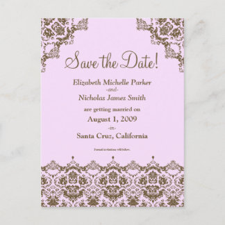 Tarjeta postal de "Save the Date" de encaje rosa c