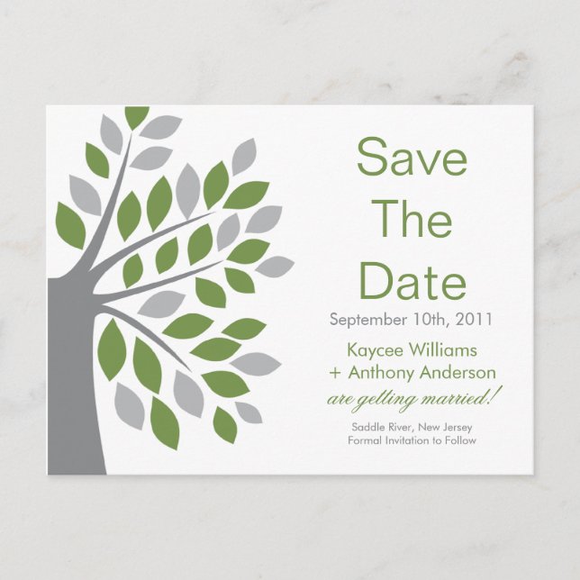 ¡Tarjeta Postal de Save The Date del Árbol Verde! (Anverso)