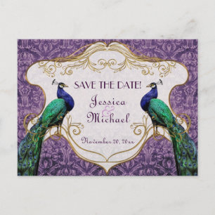 Tarjeta postal de Save the Date del Pavo Real (Púr