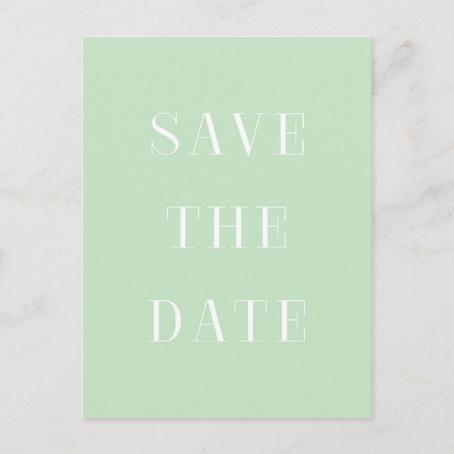 Tarjeta postal de SAVE THE DATE en Mint & White co (Anverso)