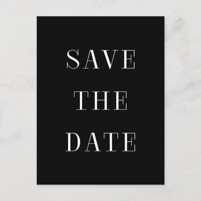 Tarjeta postal de SAVE THE DATE en negro y blanco  (Anverso)