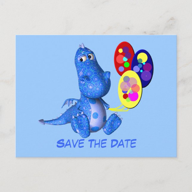 Tarjeta Postal de Save The Date Globos Dragón Azul (Anverso)