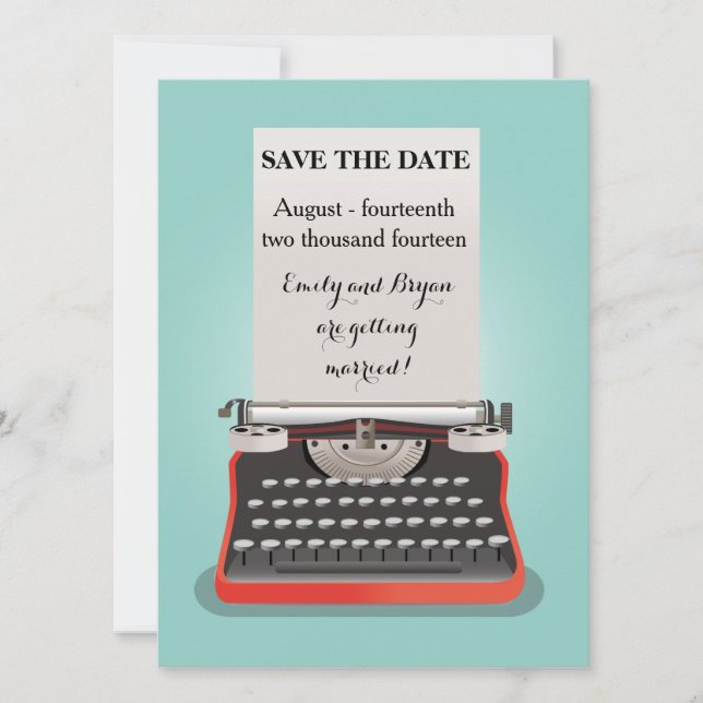Tarjeta postal de Save the Date - máquina de escri (Anverso)