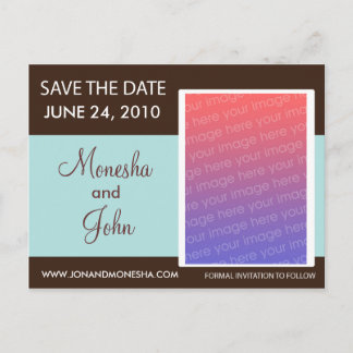 Tarjeta Postal de Save The Date - Marrón y Azul Cl