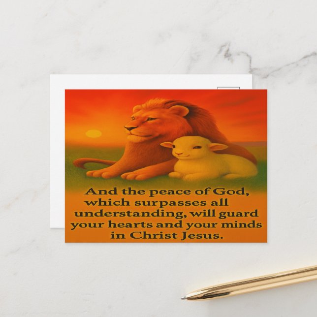 Tarjeta postal de serenidad de león y cordero (Anverso/Reverso In Situ)