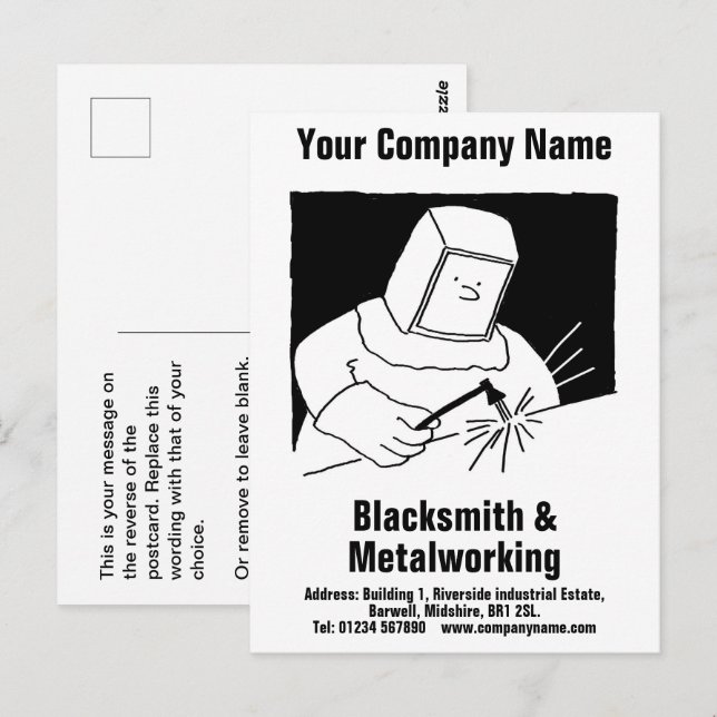 Tarjeta postal de servicios de herrería y metalurg (Anverso / Reverso)