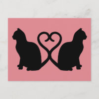 Tarjeta postal de silueta de corazón de dos gatos
