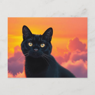Tarjeta Postal de Silueta de Gato Negro al Atardec
