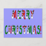 Tarjeta postal de Snowman Christmas Merry<br><div class="desc">Feliz Navidad de mi familia a la tuya en este tipo de letra de muñeco de nieve de vacaciones no encontrado en los tipos de letra de Zazzle. La imagen personalizar se ve festiva en cualquier producto. Si hay un producto que te gustaría que no se hiciera, contáctame en sandy@sandyspider.com...</div>