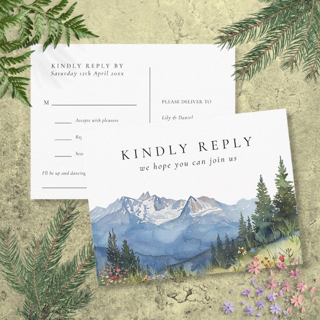 Tarjeta postal de solicitud de canción de montaña  (Watercolor Mountain Song Request RSVP Postcard)