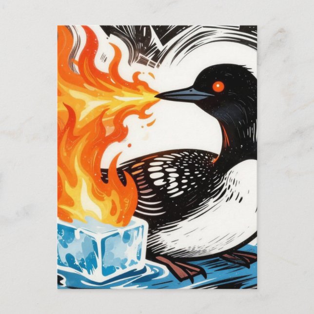 Tarjeta postal de somorgujo furioso que respira fu (Anverso)
