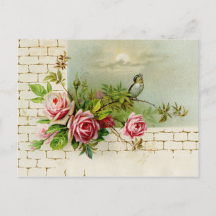 Tarjeta postal de Songbird y Rosas