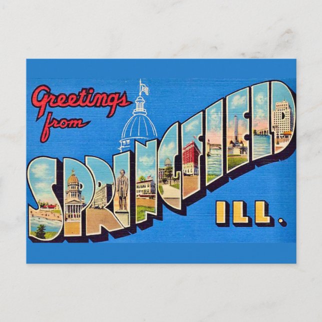 Tarjeta postal de Springfield IL Saludos (Anverso)