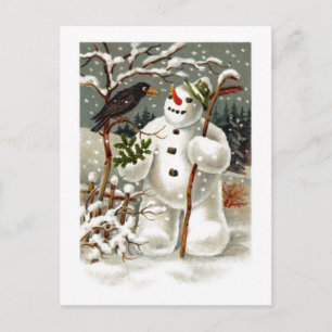 Tarjeta postal de Sr. Snowman y Sr. Cuervo
