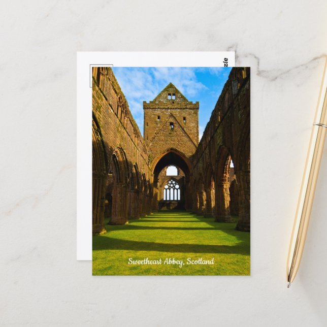 Tarjeta postal de Sweetheart Abbey, Escocia (Anverso/Reverso In Situ)