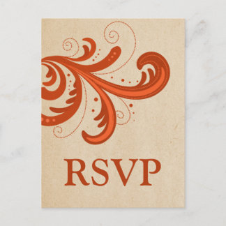 Tarjeta postal de Swirls RSVP con estilo naranja