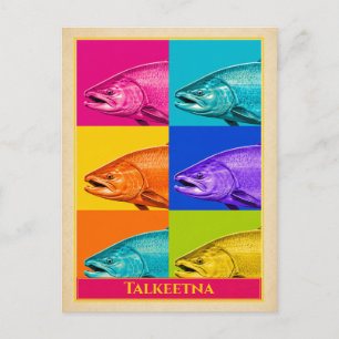 Tarjeta postal de Talkeetna Alaska Salmón Vintage
