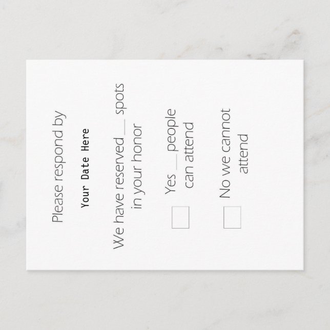 Tarjeta postal de Tall RSVP (Anverso)